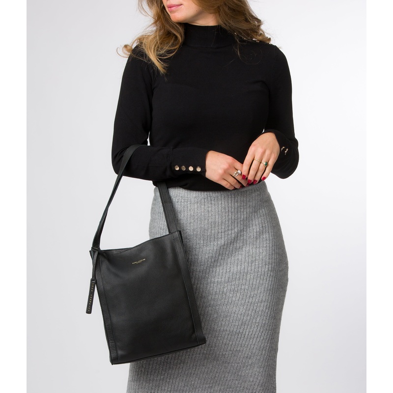 'Brighton' Black Leather Shopper Bag