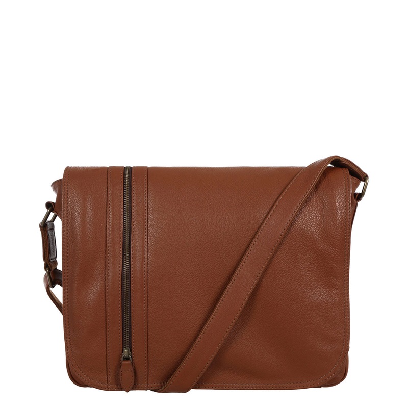 'Byron' Chestnut Cowhide Leather Messenger Bag