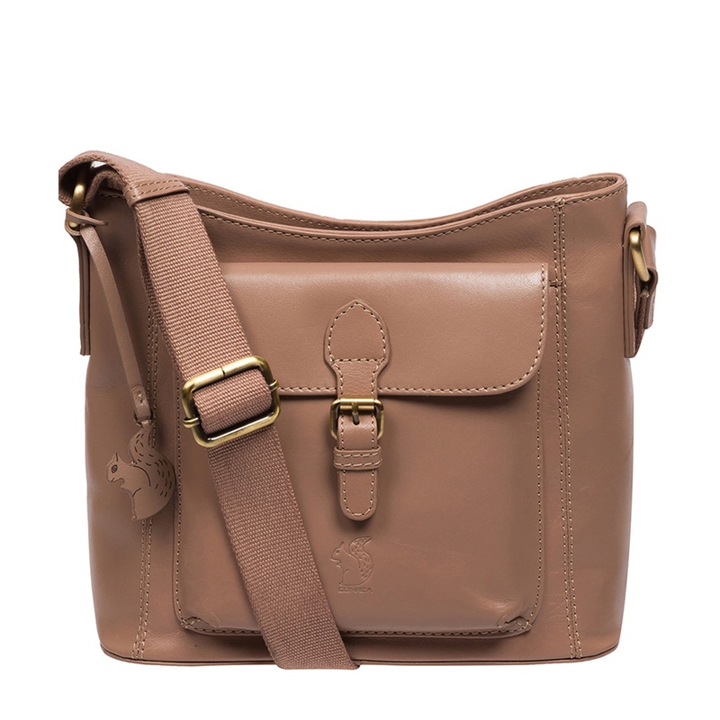 'Carla' Natural Taupe Leather Cross Body Bag