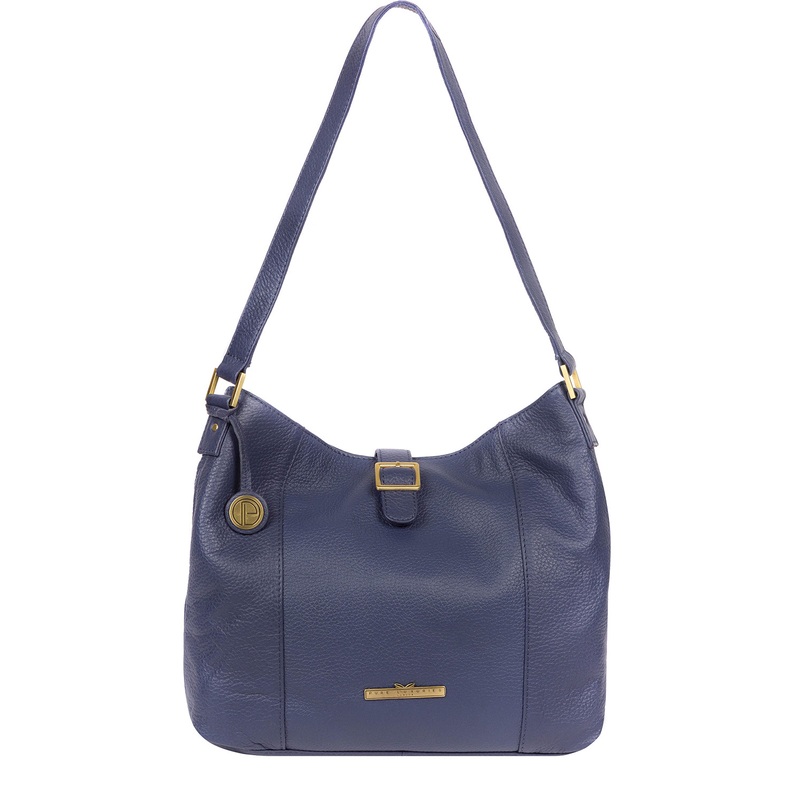 'Elaine' French Navy Leather Shoulder Bag