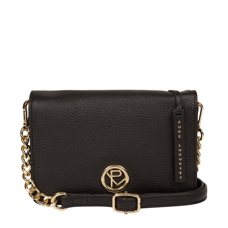 'Esmee' Black Leather Cross Body Clutch Bag