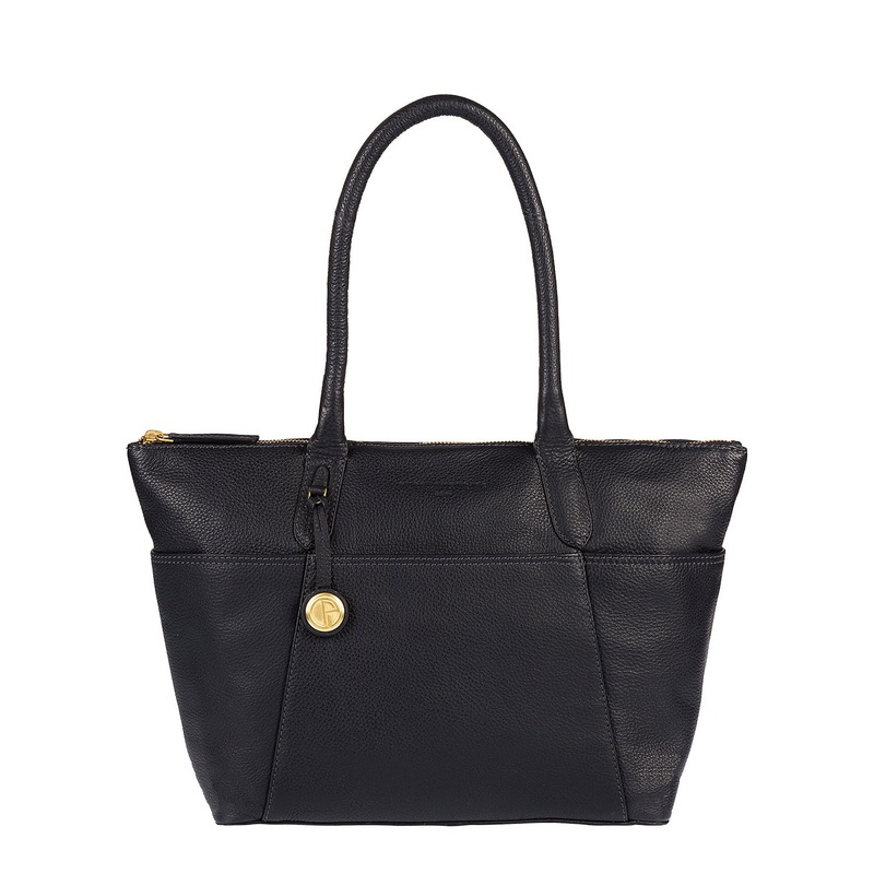 'Eton' Navy & Gold-Coloured Detail Leather Tote Bag