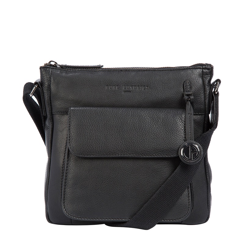 'Fleet' Black Leather & Platinum-Coloured Detail Bag