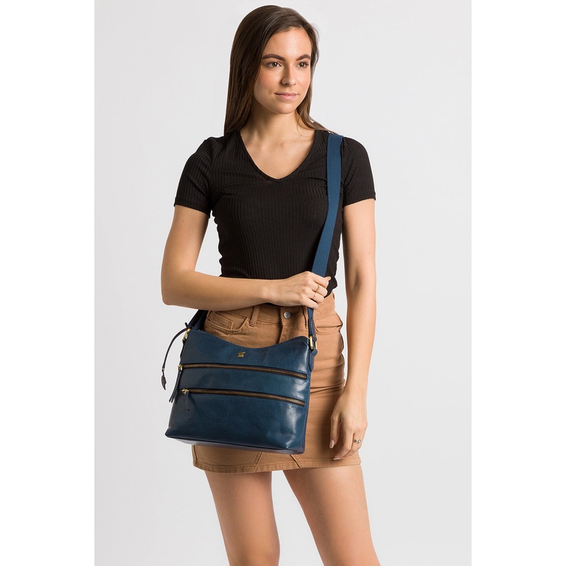 'Georgia' Snorkel Blue Leather Shoulder Bag