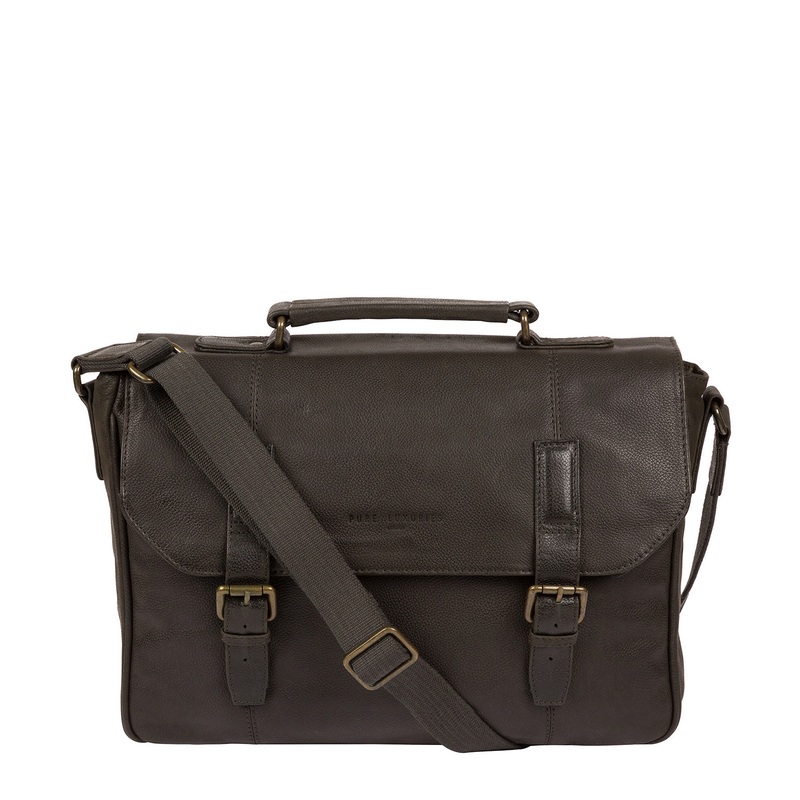 'Idris' Ash Black Leather Briefcase