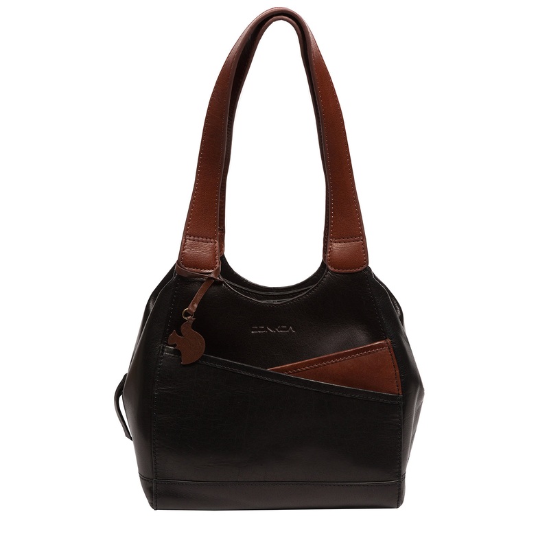 'Juliet' Black & Conker Brown Leather Handbag