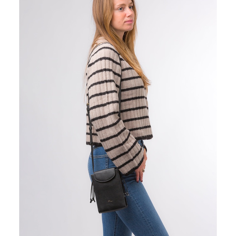 'Kiana' Black Nappa Leather Cross Body Phone Bag