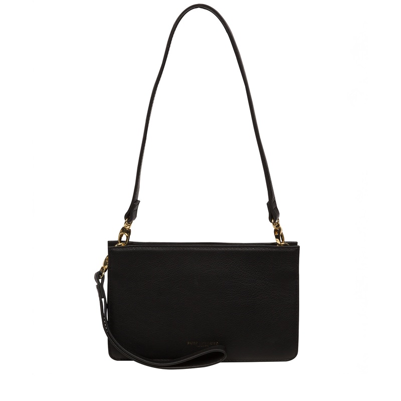 'Layla' Black Nappa Leather Clutch Phone Bag