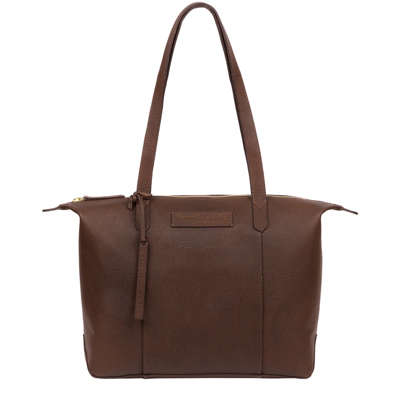 'Oval' Walnut Leather Tote Bag