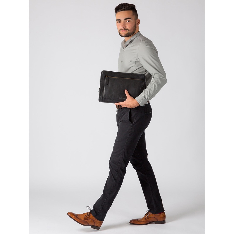 'Pirlo' Italian-Inspired Black Leather Document Case