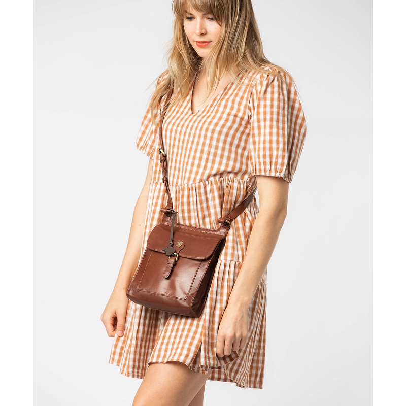 'Sasha' Conker Brown Leather Cross Body Bag