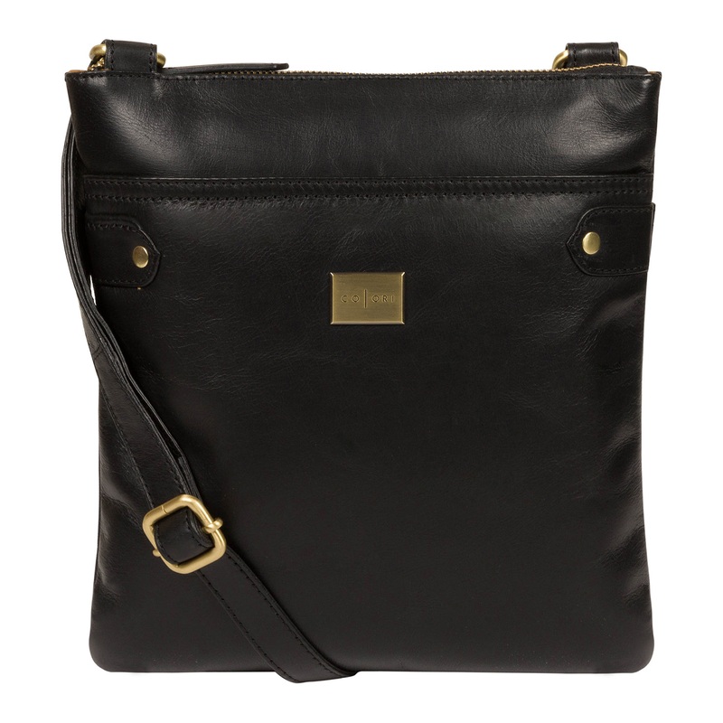 'Siena' Italian-Inspired Black Leather Cross Body Bag
