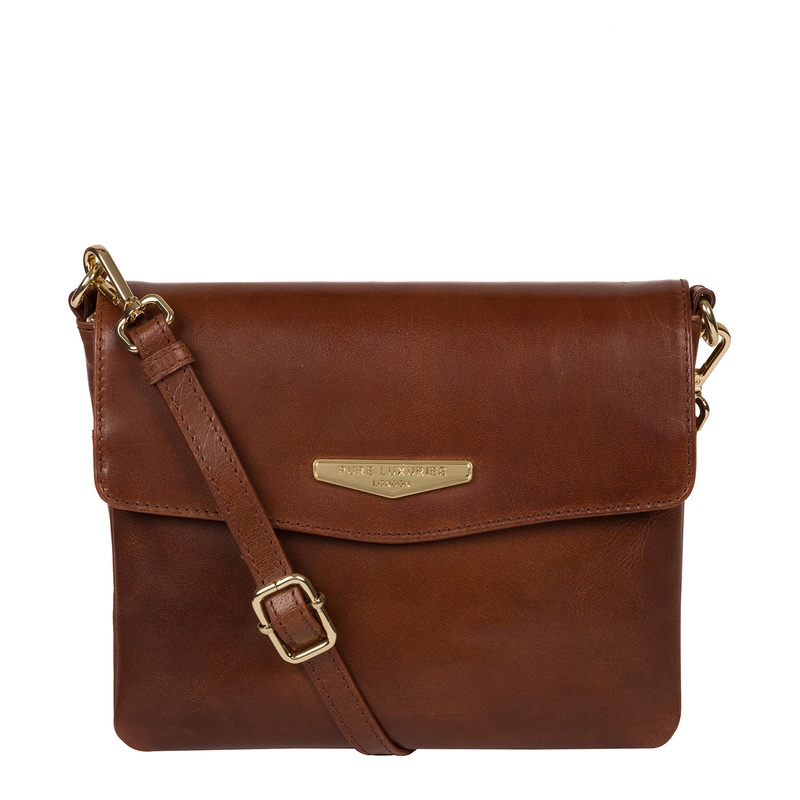 'Valeria' Italian Tan Vegetable-Tanned Leather Cross Body Clutch Bag