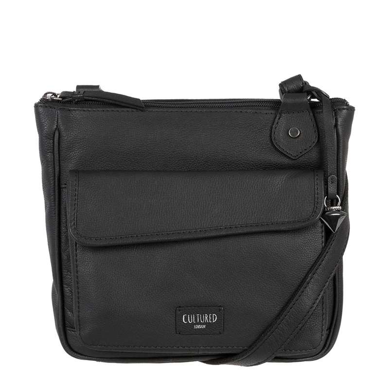 'Aisha' Black Real Leather Cross-Body Bag
