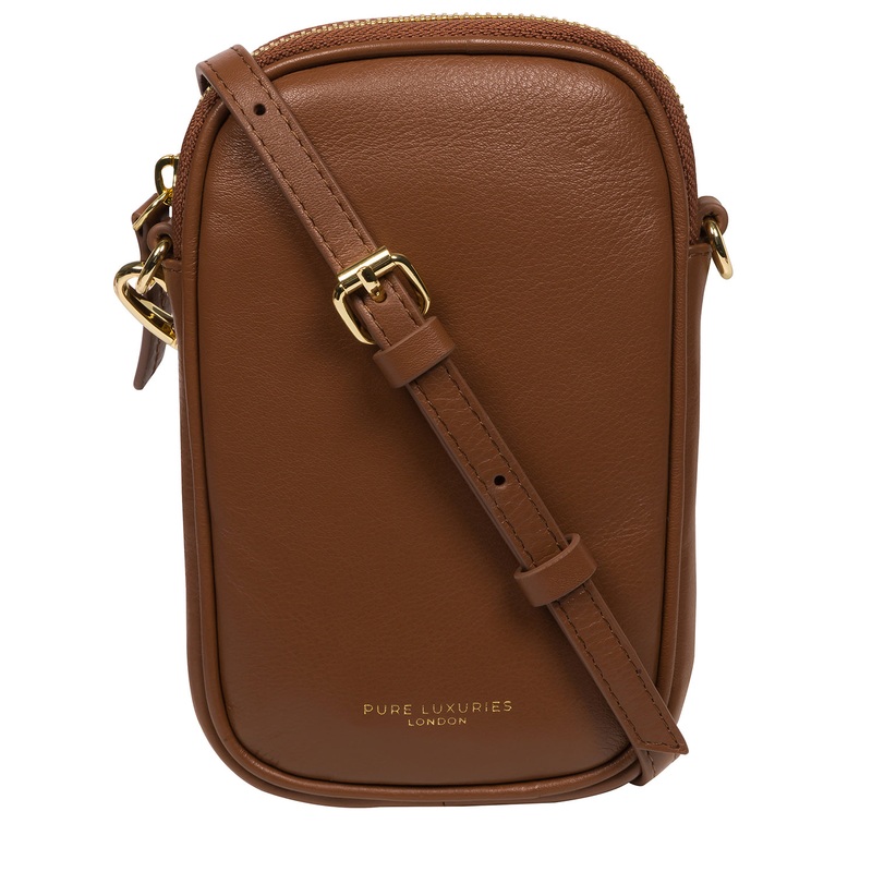 'Alaina' Tan Nappa Leather Cross Body Phone Bag