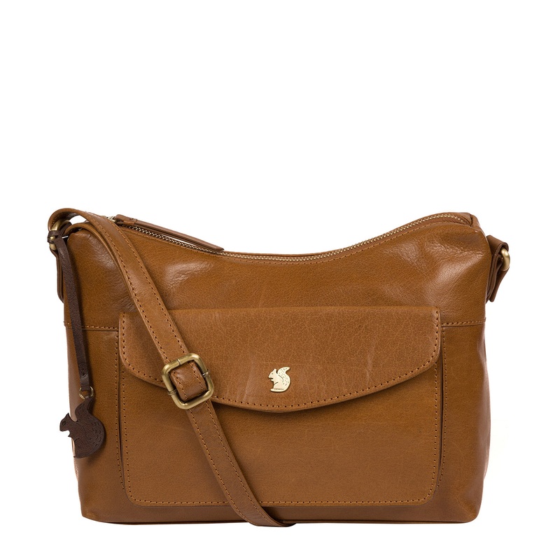 'Alana' Dark Tan Leather Shoulder Bag