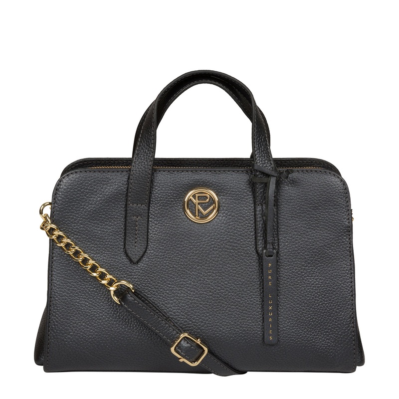 'Amelie' Metallic Blue Steel Leather Handbag