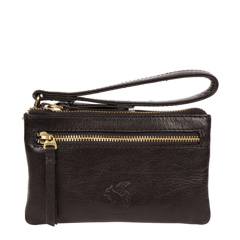 'Aswana' Black Leather Clutch Bag