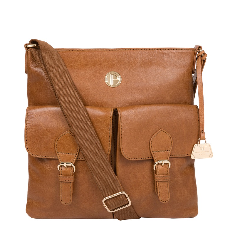 'Azalea' Saddle Tan Leather Cross Body Bag