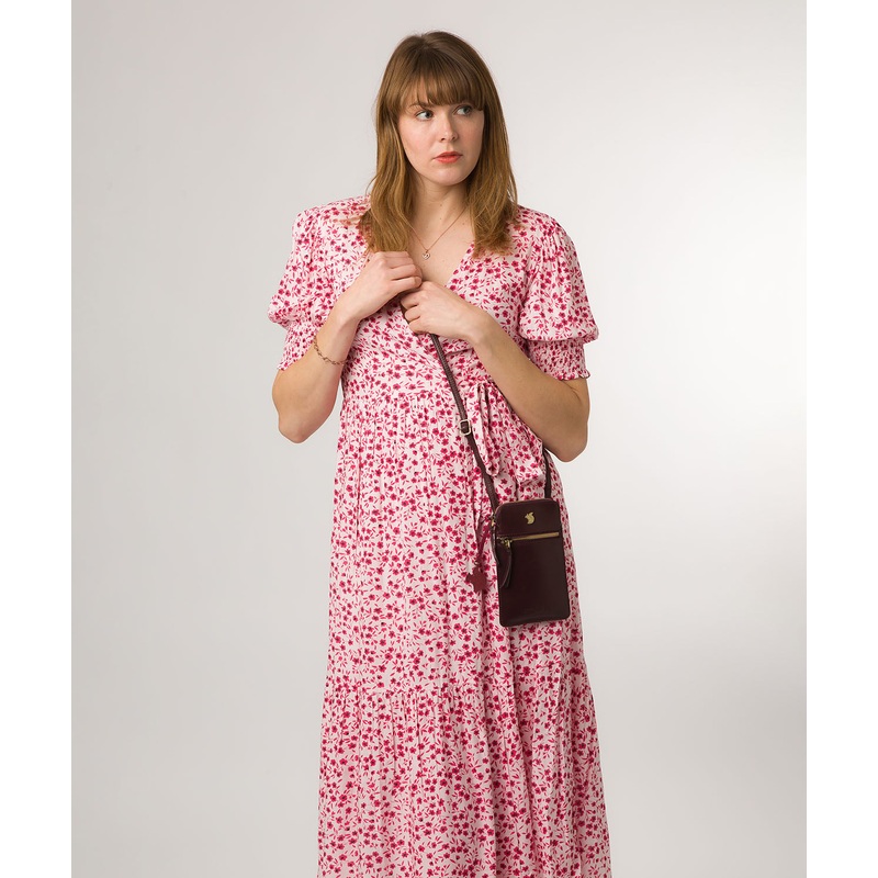 'Bambino' Plum Leather Cross Body Phone Bag