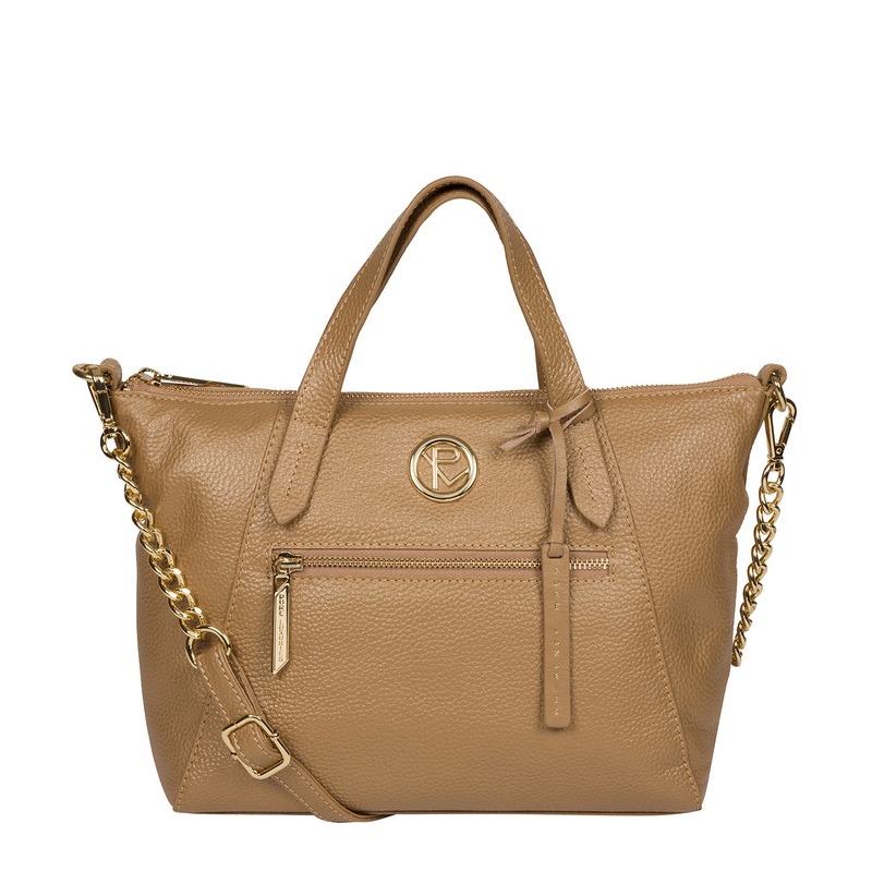 'Claudette' Metallic Champagne Leather Handbag