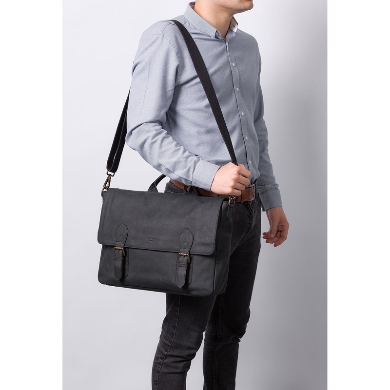 'Edgar' Vintage Black Leather Briefcase
