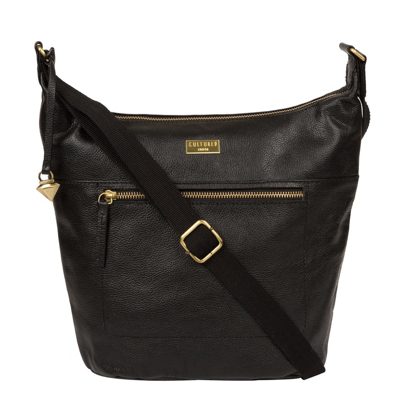 'Elizabeth' Black Leather Shoulder Bag