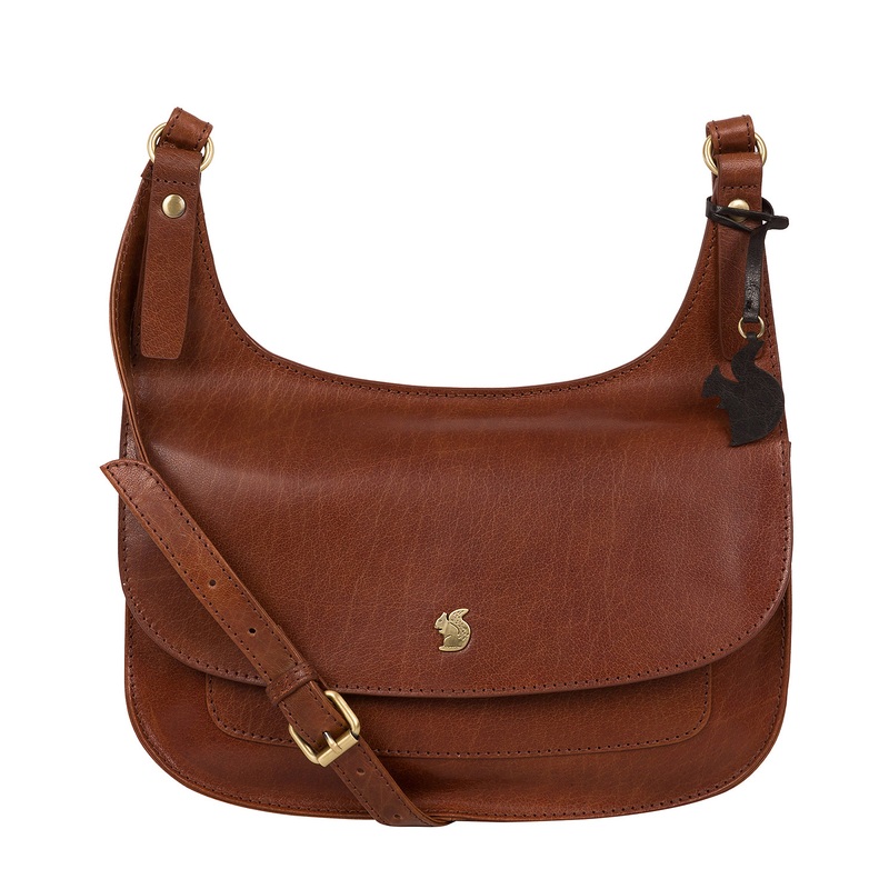 'Ellipse' Conker Brown Leather Cross Body Bag