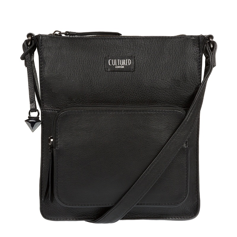 'Figurel' Black Genuine Leather Cross-Body Bag