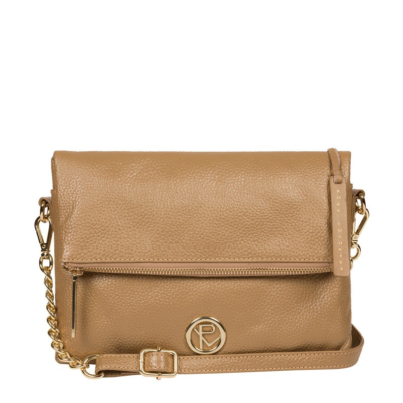 'Floria' Metallic Champagne Leather Cross Body Clutch Bag