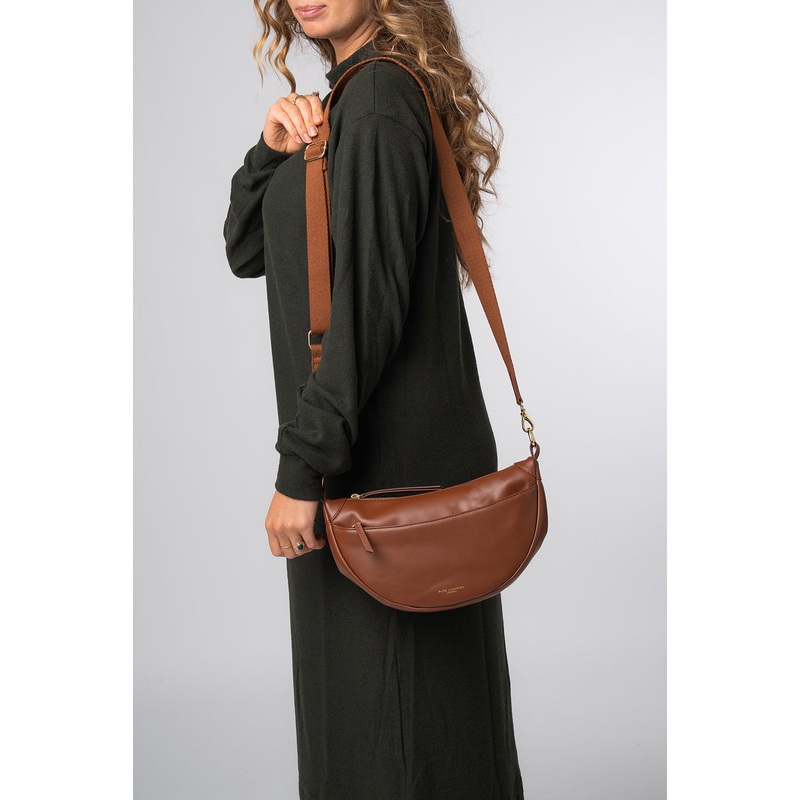 'Heidi' Caramel Leather Crescent Cross Body Bag