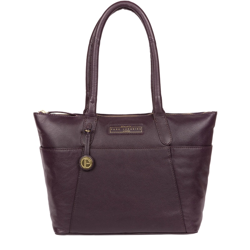 'Holne' Plum Leather Tote Bag