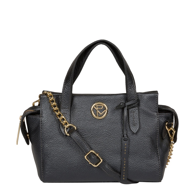 'Lisette' Metallic Blue Steel Leather Handbag