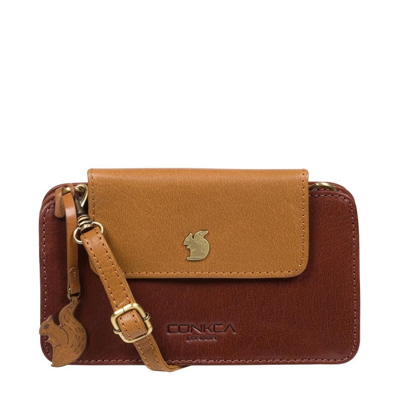 'Little Wonder' Conker Brown & Dark Tan Leather Cross Body Clutch Bag