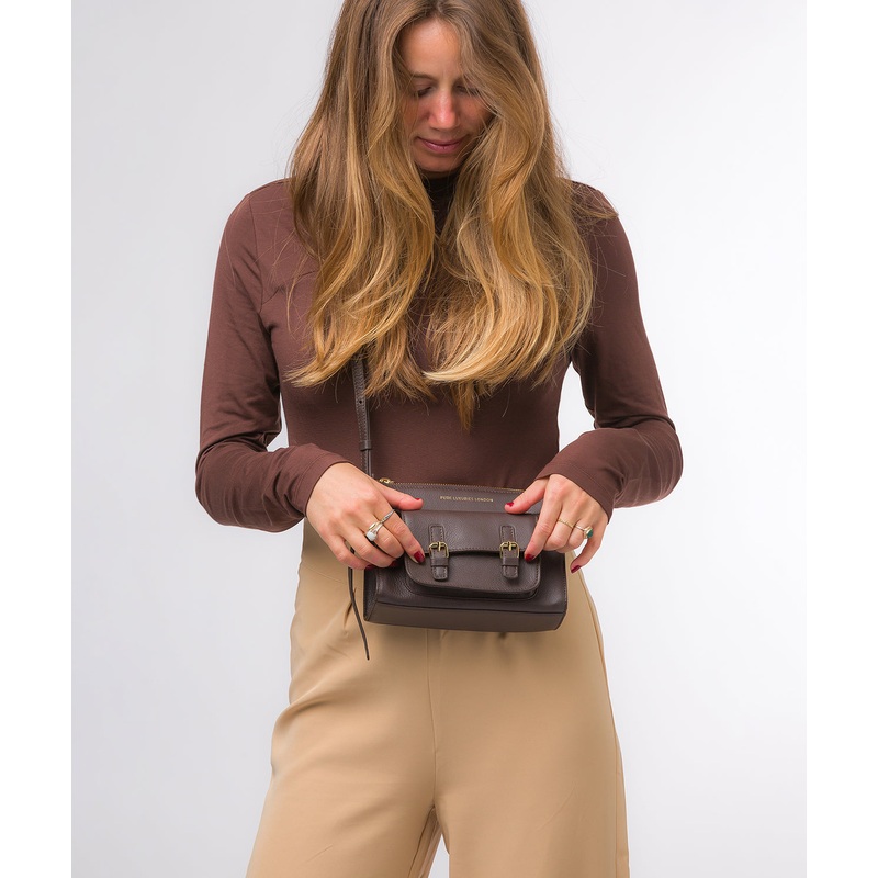 'Monica' Hot Fudge Nappa Leather Cross Body Bag
