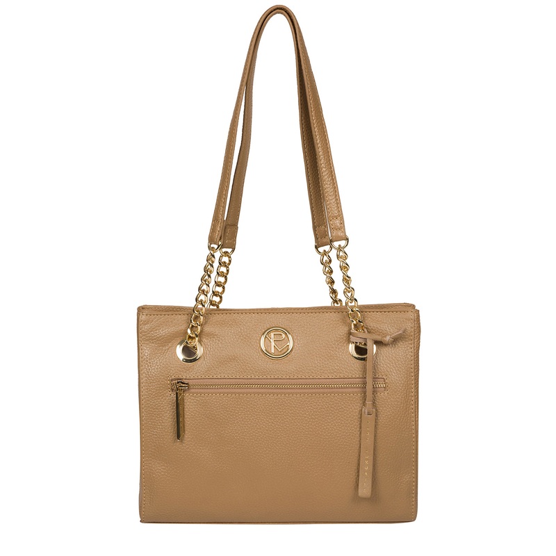 'Nannette' Metallic Champagne Leather Shoulder Bag