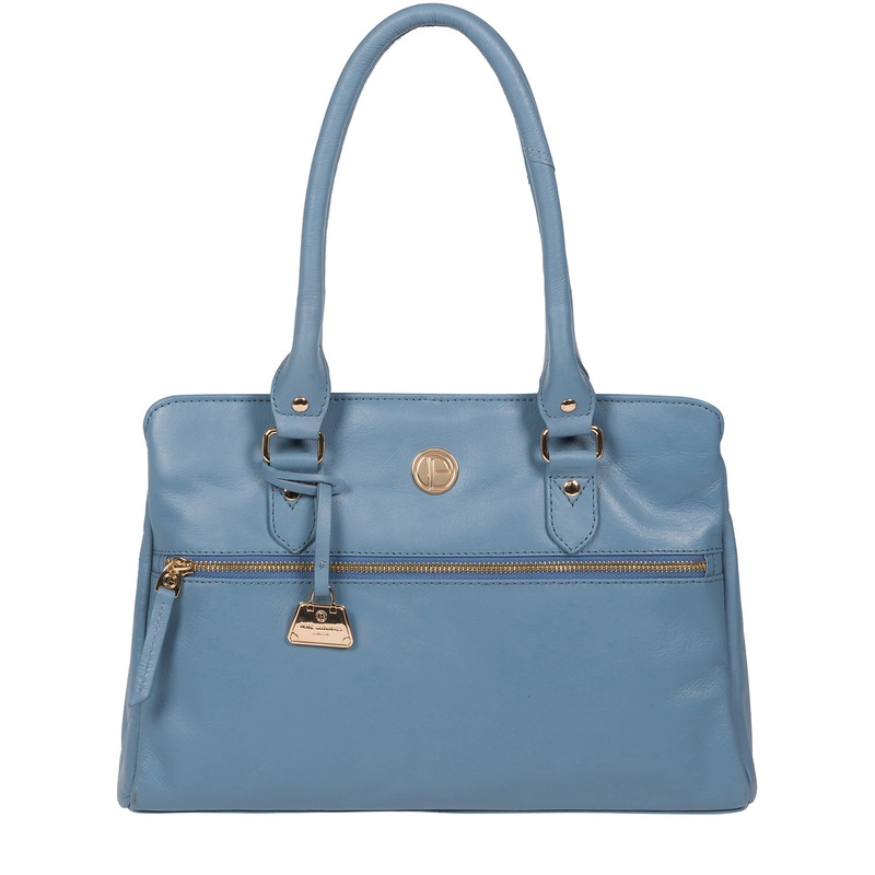 'Poppy' Dusky Blue Leather Handbag