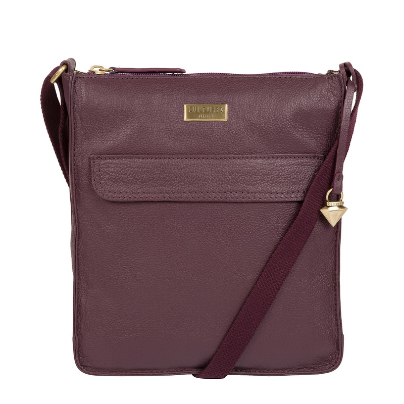 'Sarah' Fig Leather Cross Body Bag