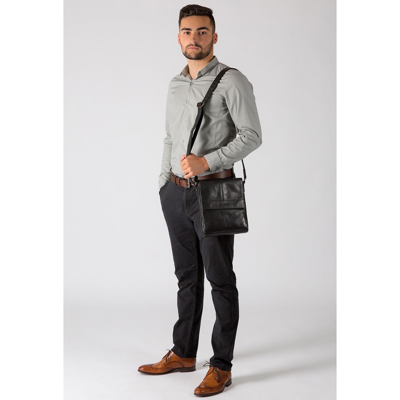 'Zoff' Italian-Inspired Black Leather Messenger Bag