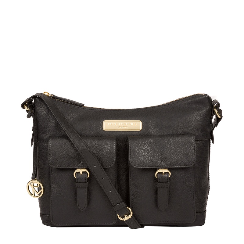 'Jenna' Black Leather Shoulder Bag
