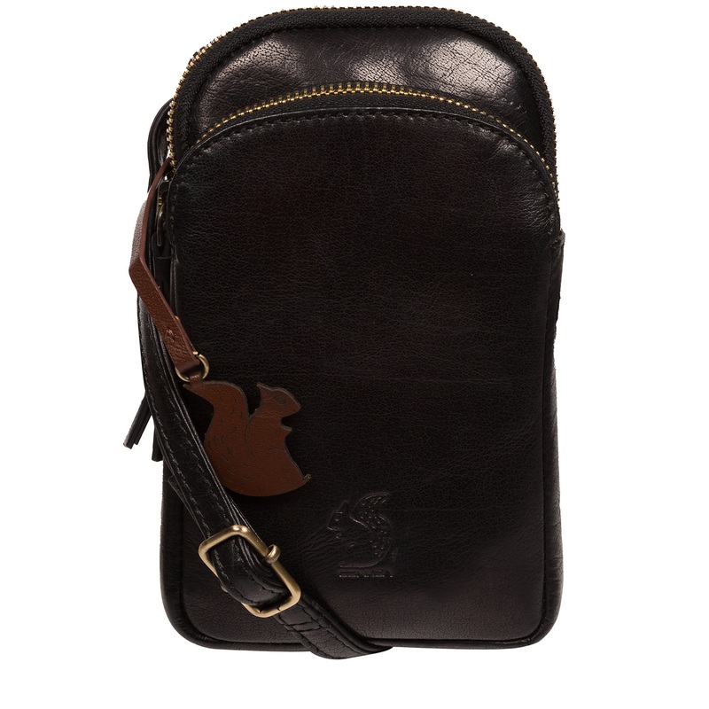 'Leia' Black Leather Cross Body Phone Bag