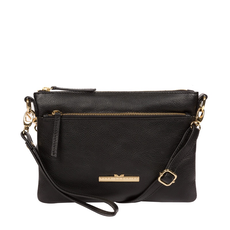 'Lytham' Black Leather Cross Body Clutch Bag
