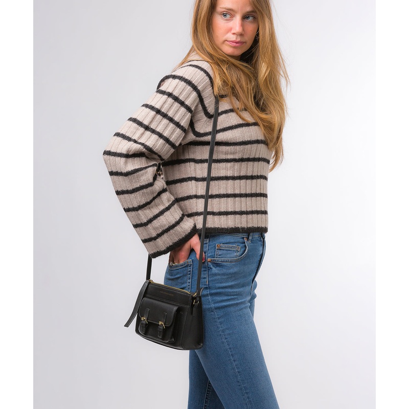 'Monica' Black Nappa Leather Cross Body Bag