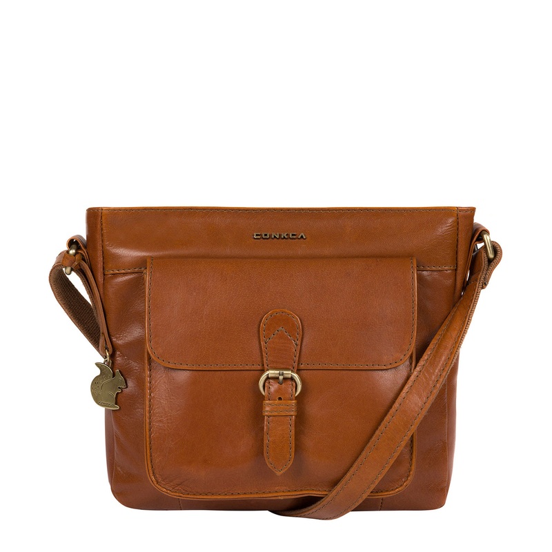 'Olina' Tan Leather Cross Body Bag
