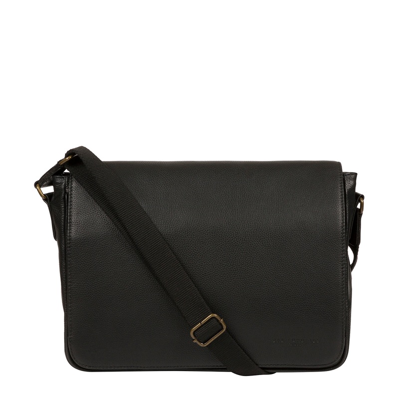 'Sanderson' Black Leather Messenger Bag