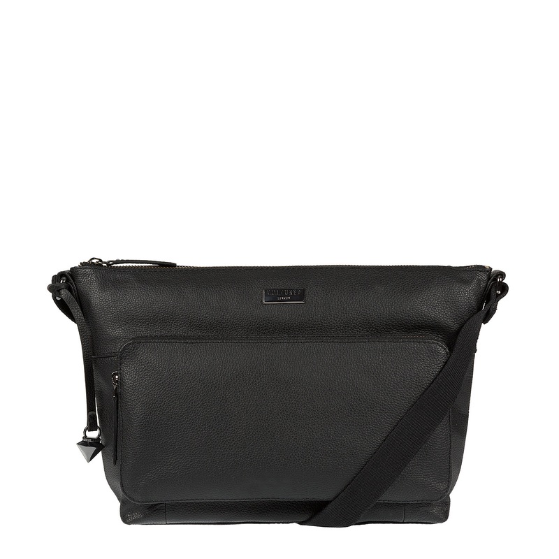 'Serrata' Black Leather Cross-Body Bag