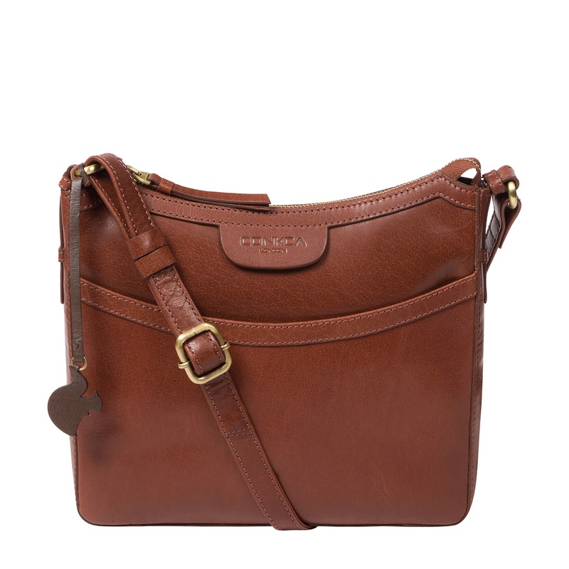 'Tamara' Conker Brown Leather Cross Body Bag