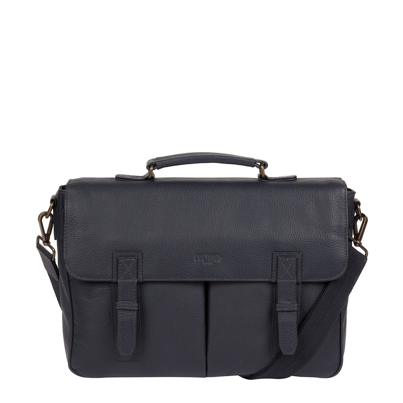 'Task' Navy Leather 14-Inch Laptop Briefcase