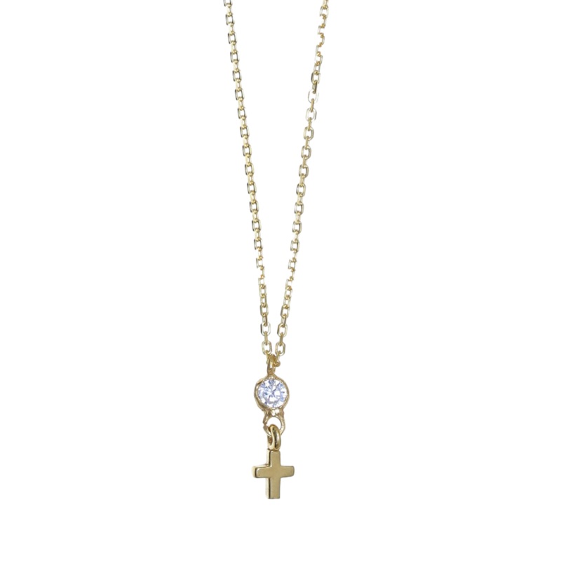 Gregio Tiny Shiny Necklace w/ Cross Pendant - Gold