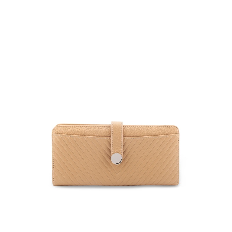 Mocha Chevron Leather Travel Wallet - Nude